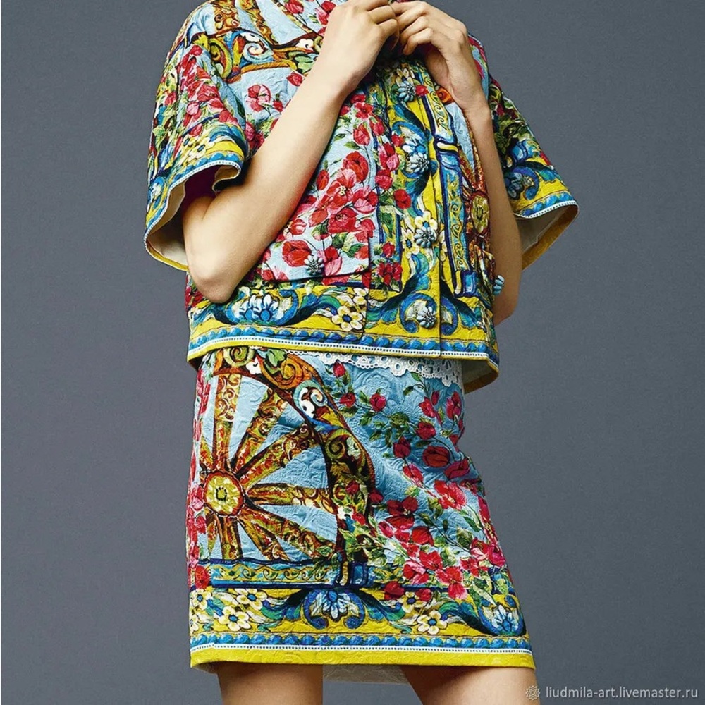 Dolce & Gabbana Floral Print Jacquard Wheel Skirt